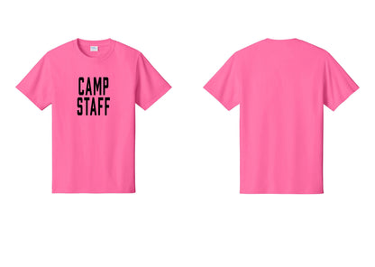 NYC Factory Camp Staff T-Shirt, Condensed Lettering - Front Only - Neon Pink