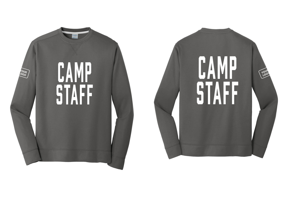 NYC Factory Custom Logo Camp Staff Performance Fleece Crewneck Sweatshirt (Classic) - Front + Back + Your Logo Sleeve - Charcoal
