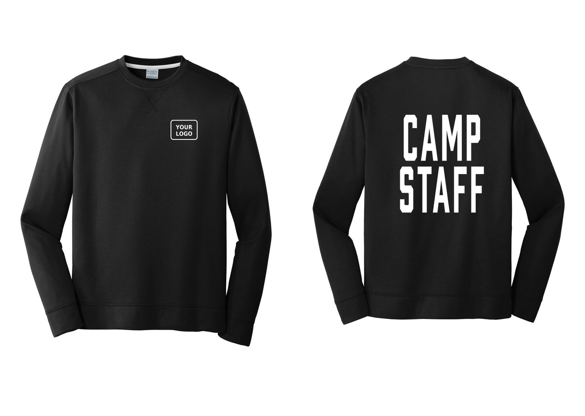 NYC Factory Custom Logo Camp Staff Performance Fleece Crewneck Sweatshirt (Classic) - Your Logo + Back - Black