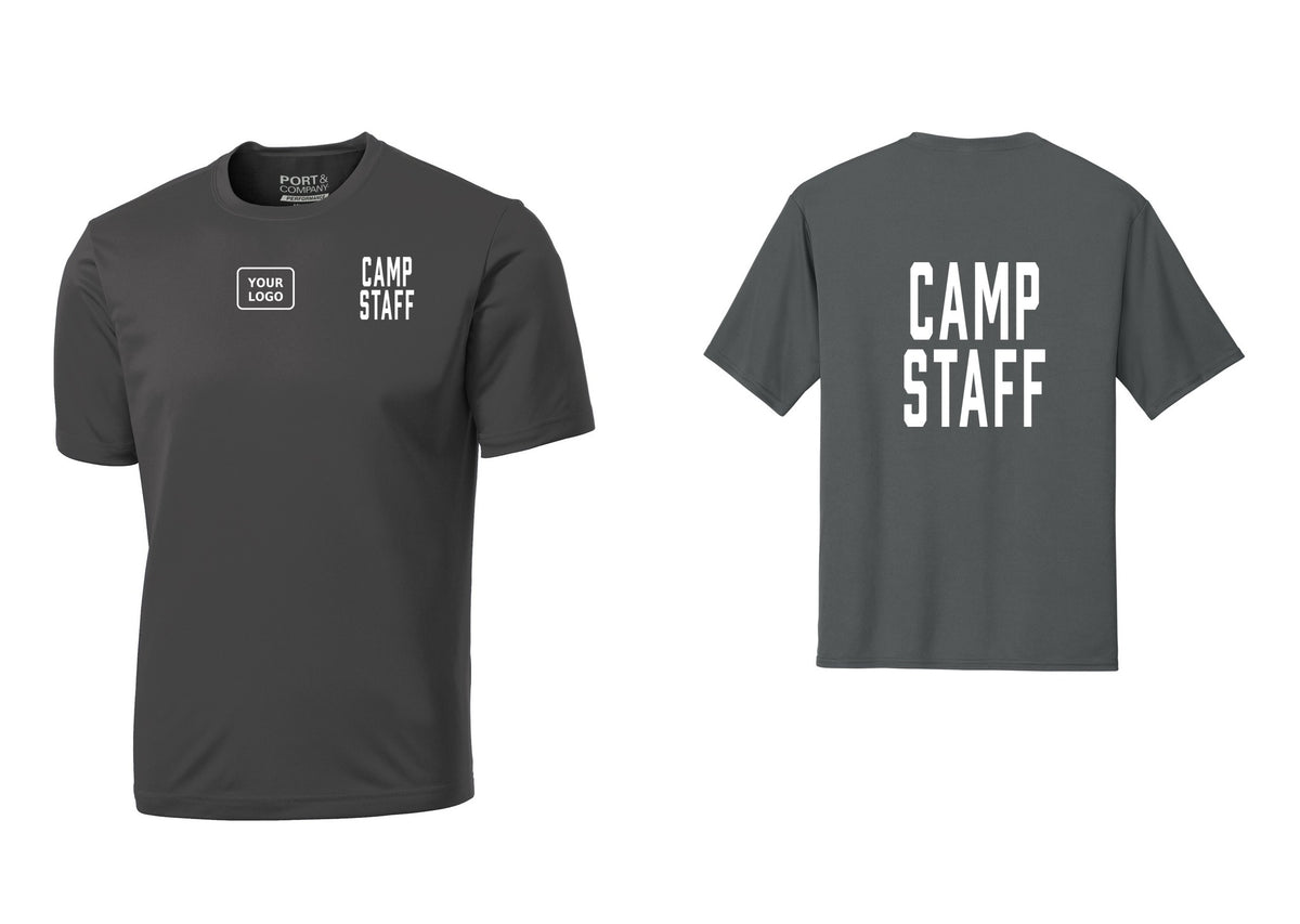 NYC Factory Custom Logo Camp Staff Performance T-Shirt (Classic) - CAMP STAFF + Your Logo + Back - Charcoal