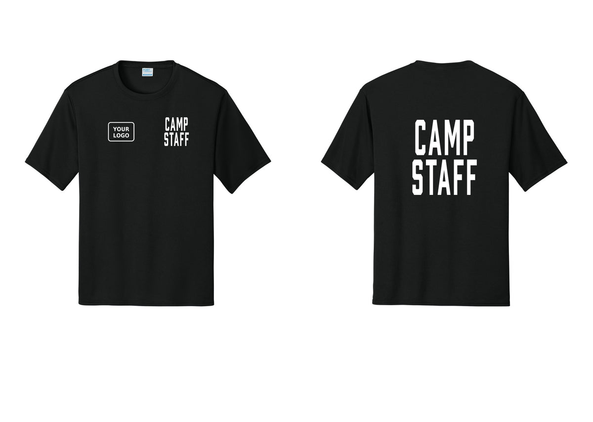 NYC Factory Custom Logo Camp Staff Performance T-Shirt (Classic) - CAMP STAFF + Your Logo + Back - Black