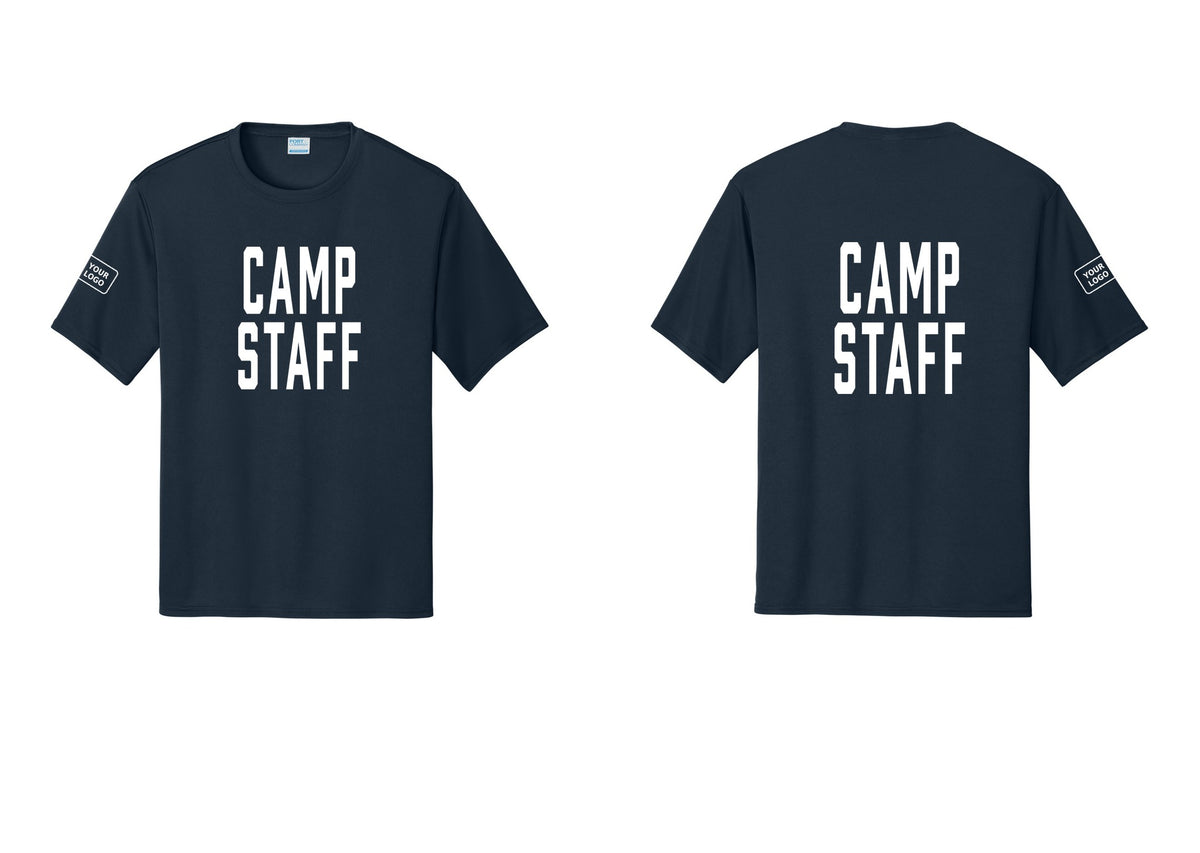 NYC Factory Custom Logo Camp Staff Performance T-Shirt (Classic) - Front + Back + Your Logo Sleeve - Navy