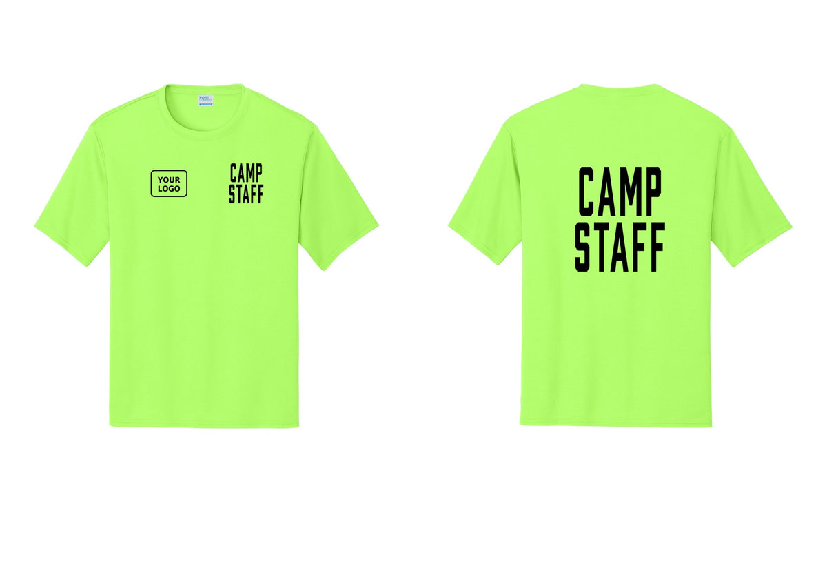 NYC Factory Custom Logo Camp Staff Performance T-Shirt (Classic) - CAMP STAFF + Your Logo + Back - Neon Green