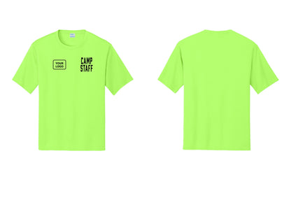 NYC Factory Custom Logo Camp Staff Performance T-Shirt (Classic) - CAMP STAFF + Your Logo - Neon Green