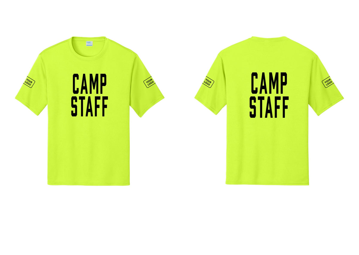 NYC Factory Custom Logo Camp Staff Performance T-Shirt (Classic) - Front + Back + Your Logo Sleeves - Neon Yellow