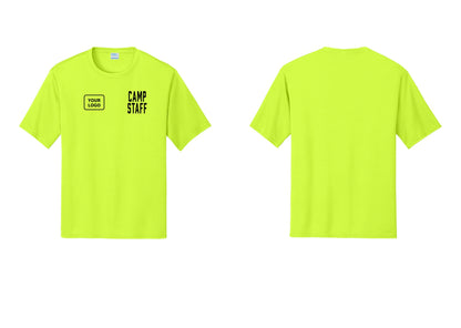 NYC Factory Custom Logo Camp Staff Performance T-Shirt (Classic) - CAMP STAFF + Your Logo - Neon Yellow