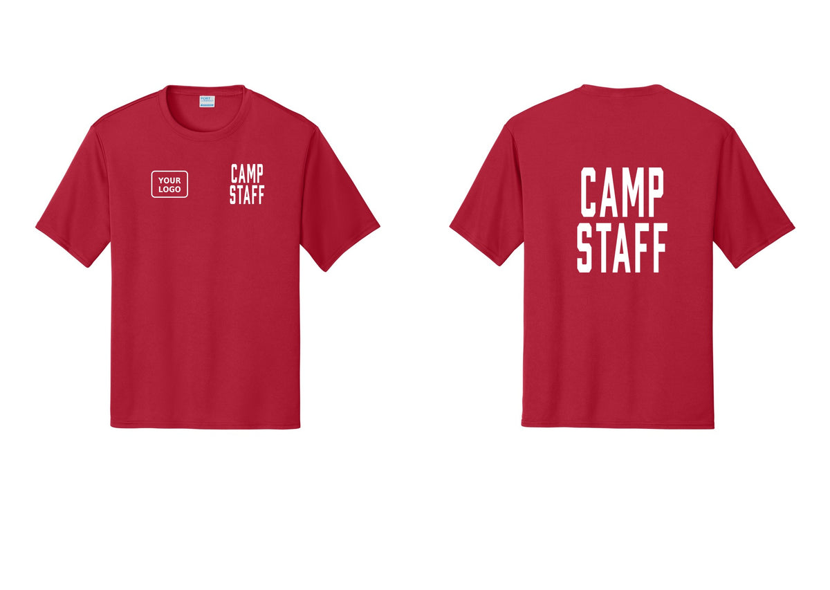 NYC Factory Custom Logo Camp Staff Performance T-Shirt (Classic) - CAMP STAFF + Your Logo + Back - Red