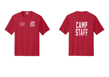 NYC Factory Custom Logo Camp Staff Performance T-Shirt (Classic) - CAMP STAFF + Your Logo + Back - Red