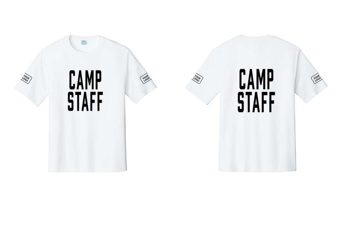 NYC Factory Custom Logo Camp Staff Performance T-Shirt (Classic) - Front + Back + Your Logo Sleeves - White