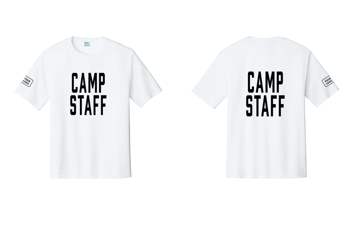 NYC Factory Custom Logo Camp Staff Performance T-Shirt (Classic) - Front + Back + Your Logo Sleeve - White