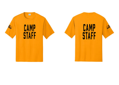 NYC Factory Camp Staff Performance T-Shirt (Classic) - Front + Back + US Flag Sleeve - Gold