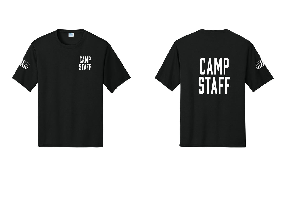 NYC Factory Camp Staff Performance T-Shirt (Classic) - Chest + Back + US Flag Sleeve - Black