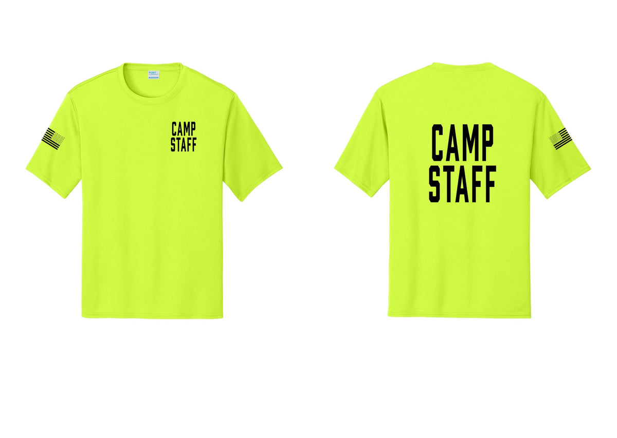 NYC Factory Camp Staff Performance T-Shirt (Classic) - Chest + Back + US Flag Sleeve - Neon Yellow