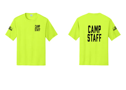 NYC Factory Camp Staff Performance T-Shirt (Classic) - Chest + Back + US Flag Sleeve - Neon Yellow