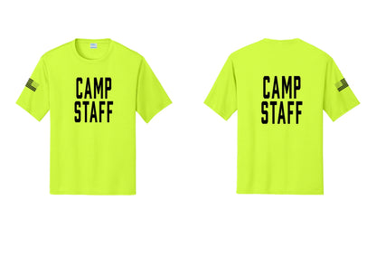 NYC Factory Camp Staff Performance T-Shirt (Classic) - Front + Back + US Flag Sleeve - Neon Yellow
