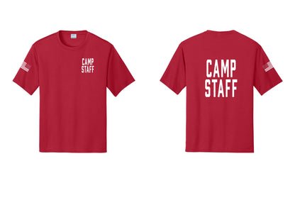 NYC Factory Camp Staff Performance T-Shirt (Classic) - Chest + Back + US Flag Sleeve - Red