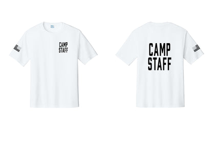 NYC Factory Camp Staff Performance T-Shirt (Classic) - Chest + Back + US Flag Sleeve - White