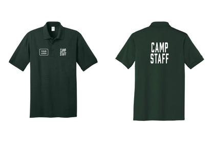 NYC Factory Custom Logo Camp Staff Polo Shirt (Classic) - CAMP STAFF + Your Logo + Back - Dark Green