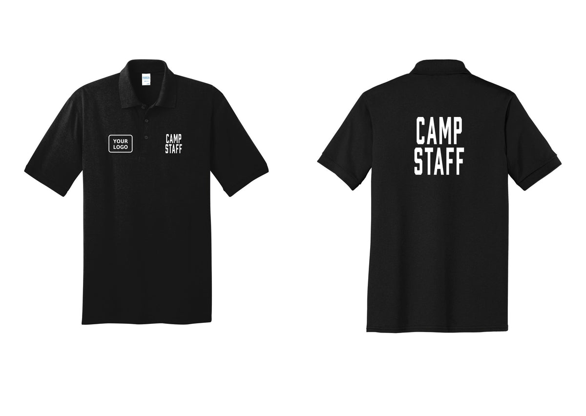 NYC Factory Custom Logo Camp Staff Polo Shirt (Classic) - CAMP STAFF + Your Logo + Back - Black