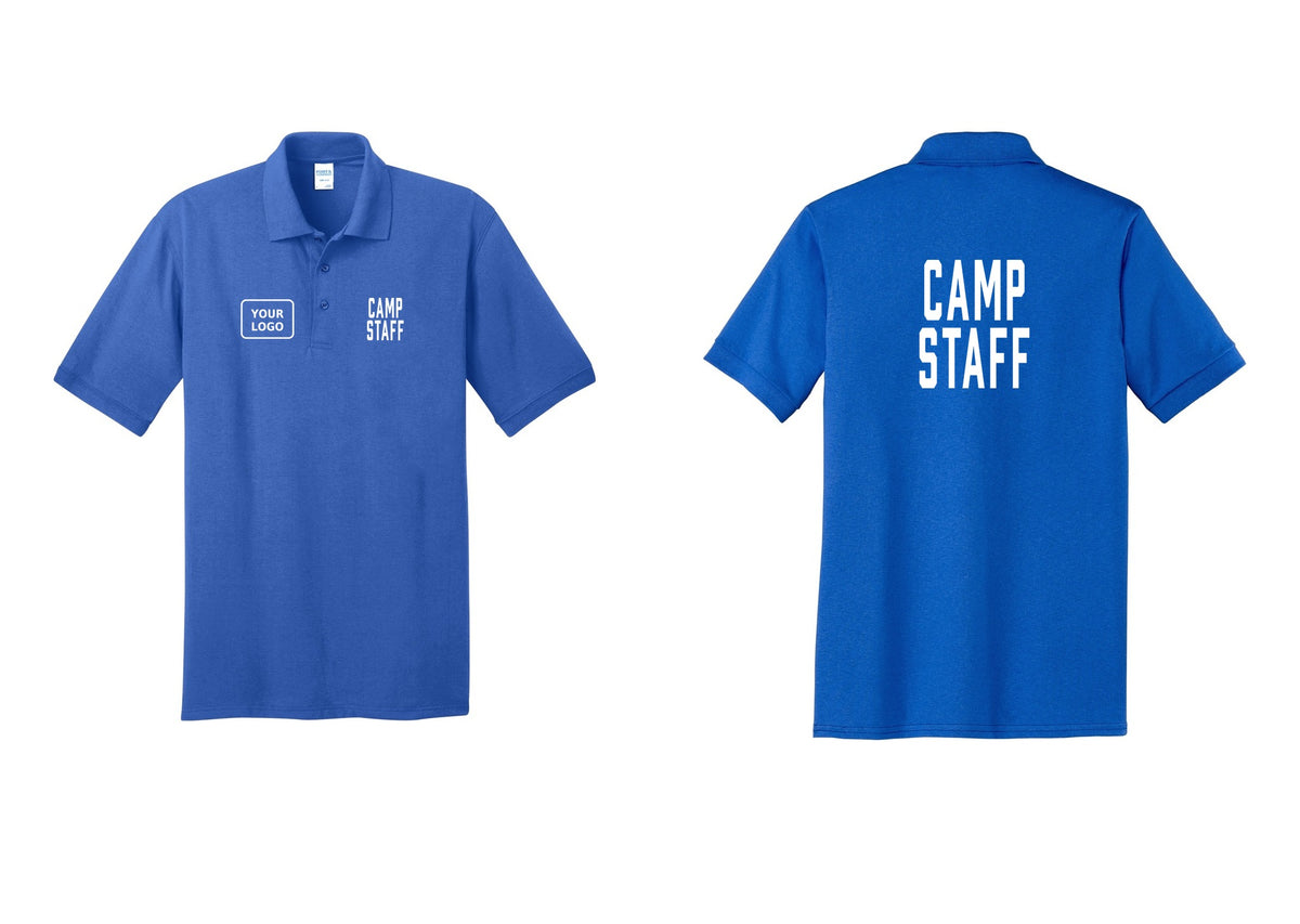 NYC Factory Custom Logo Camp Staff Polo Shirt (Classic) - CAMP STAFF + Your Logo + Back - Royal