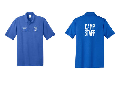 NYC Factory Custom Logo Camp Staff Polo Shirt (Classic) - CAMP STAFF + Your Logo + Back - Royal
