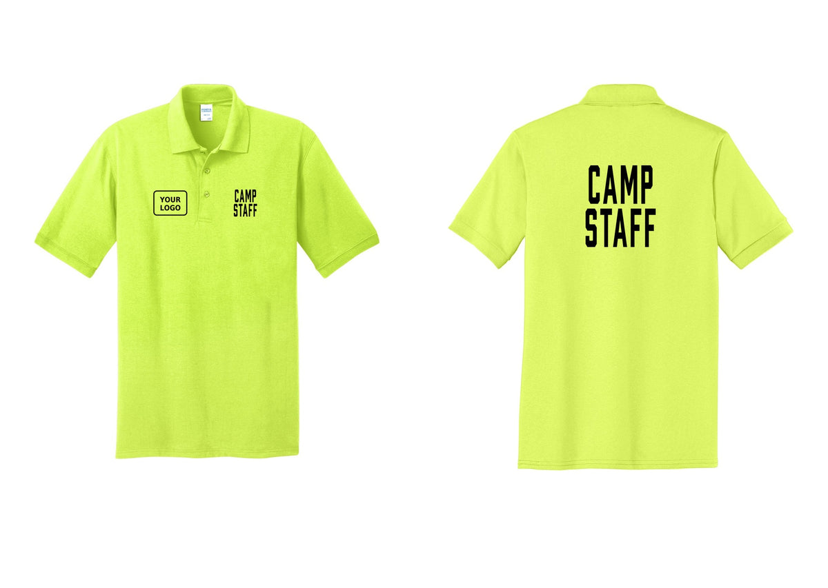 NYC Factory Custom Logo Camp Staff Polo Shirt (Classic) - CAMP STAFF + Your Logo + Back - Safety Green