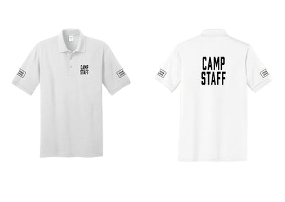 NYC Factory Custom Logo Camp Staff Polo Shirt (Classic) - Chest + Back + Your Logo Sleeves - White