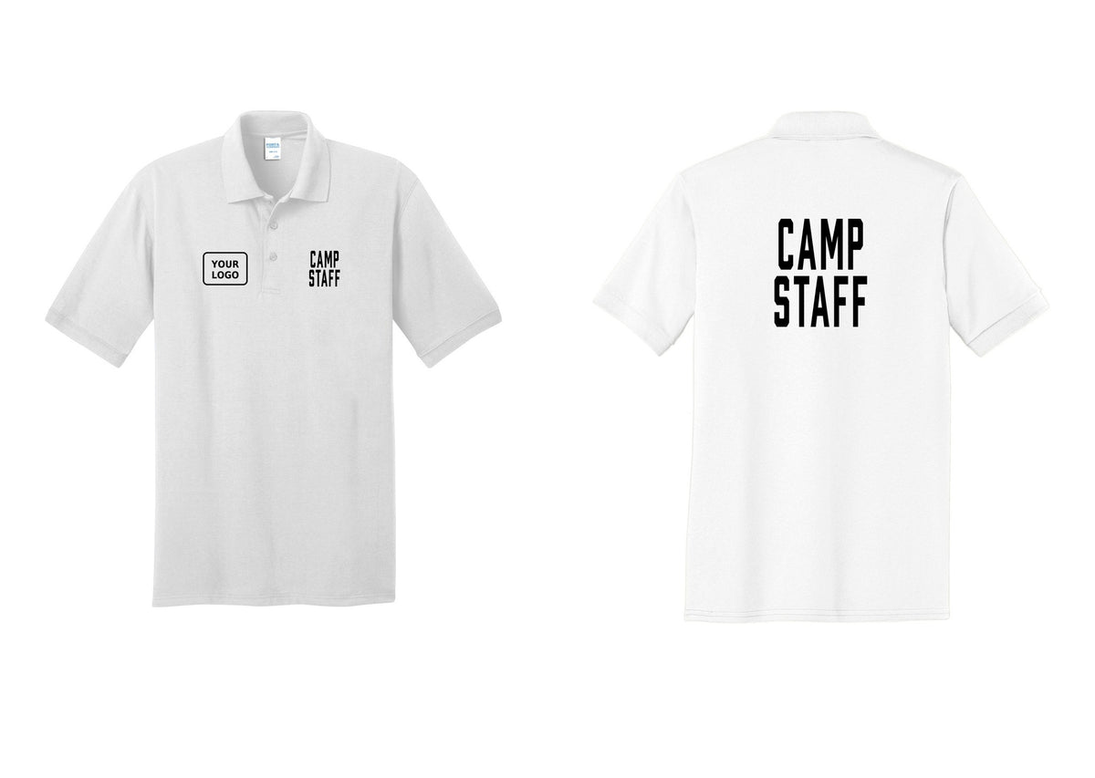 NYC Factory Custom Logo Camp Staff Polo Shirt (Classic) - CAMP STAFF + Your Logo + Back - White