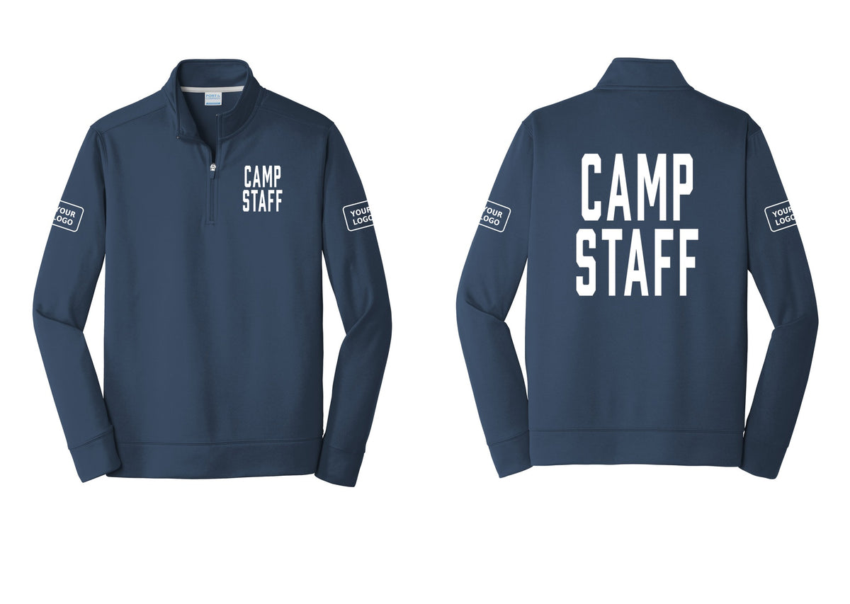 NYC Factory Custom Logo Camp Staff Performance Fleece 1/4-Zip Pullover Sweatshirt (Classic) - Chest + Back + Your Logo Sleeves - Navy