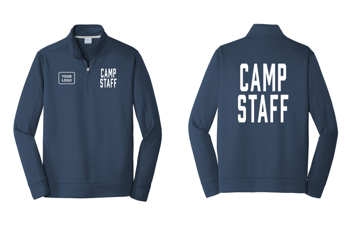 NYC Factory Custom Logo Camp Staff Performance Fleece 1/4-Zip Pullover Sweatshirt (Classic) - CAMP STAFF + Your Logo + Back - Navy