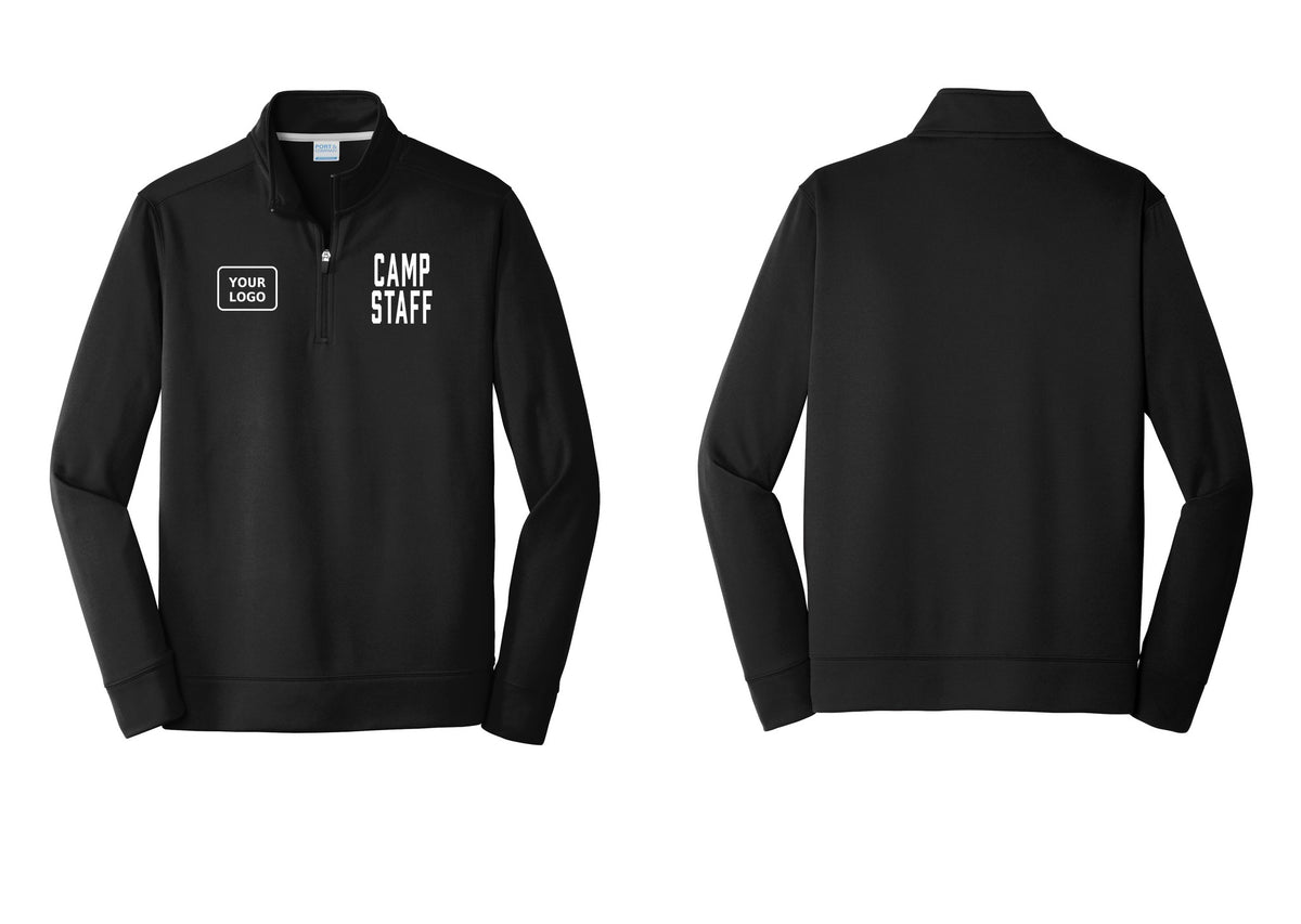 NYC Factory Custom Logo Camp Staff Performance Fleece 1/4-Zip Pullover Sweatshirt (Classic) - CAMP STAFF + Your Logo - Black