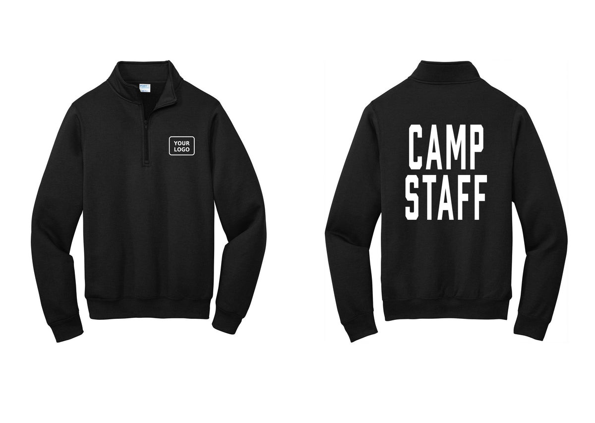 NYC Factory Custom Logo Camp Staff Cotton Fleece 1/4-Zip Pullover Sweatshirt (Classic) - Your Logo + Back - Black