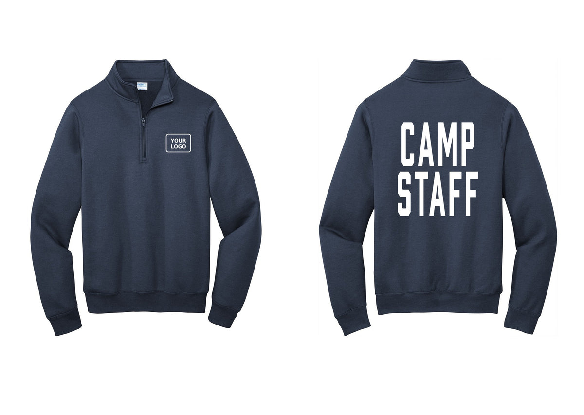NYC Factory Custom Logo Camp Staff Cotton Fleece 1/4-Zip Pullover Sweatshirt (Classic) - Your Logo + Back - Navy