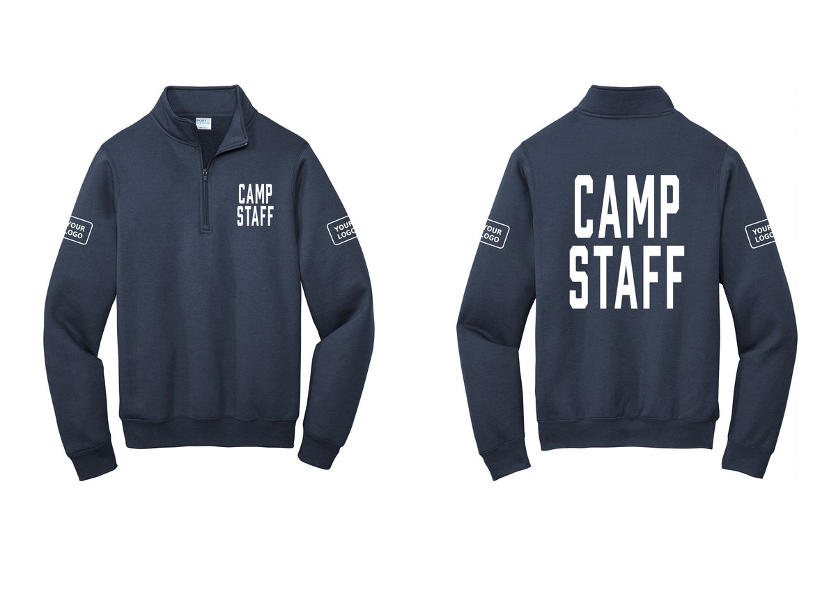 NYC Factory Custom Logo Camp Staff Cotton Fleece 1/4-Zip Pullover Sweatshirt (Classic) - Chest + Back + Your Logo Sleeves - Navy