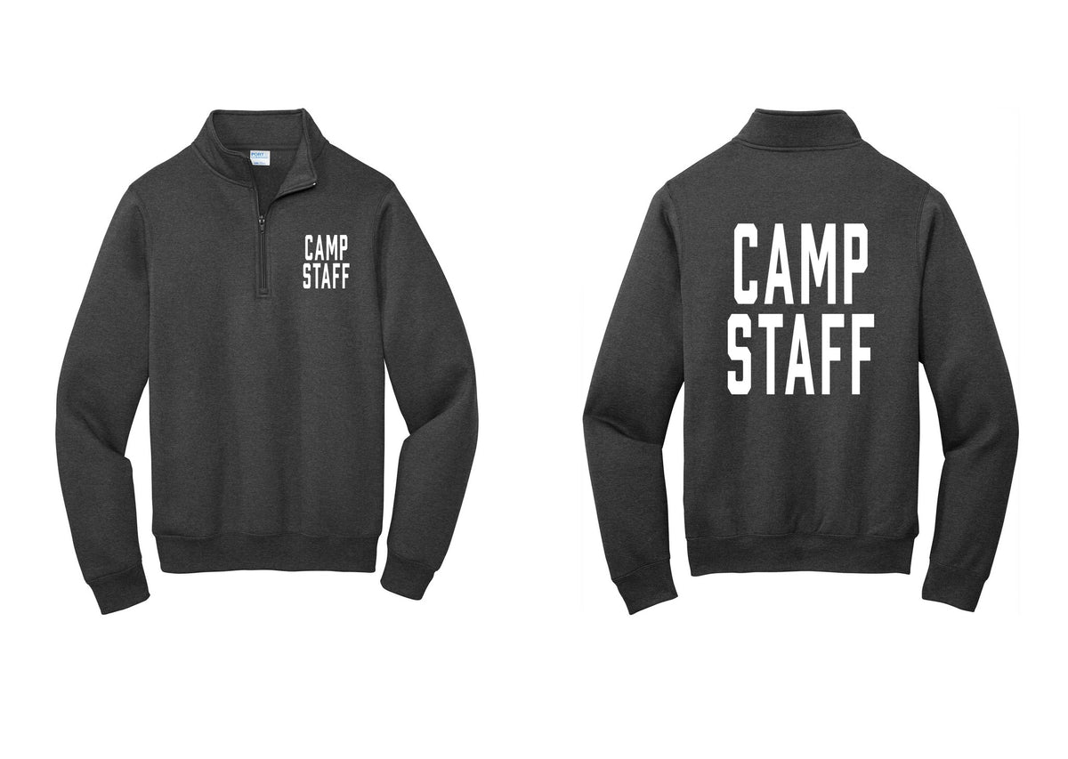 NYC Factory Camp Staff Cotton Fleece 1/4-Zip Pullover Sweatshirt (Classic) - Chest + Back - Dark Heather Grey