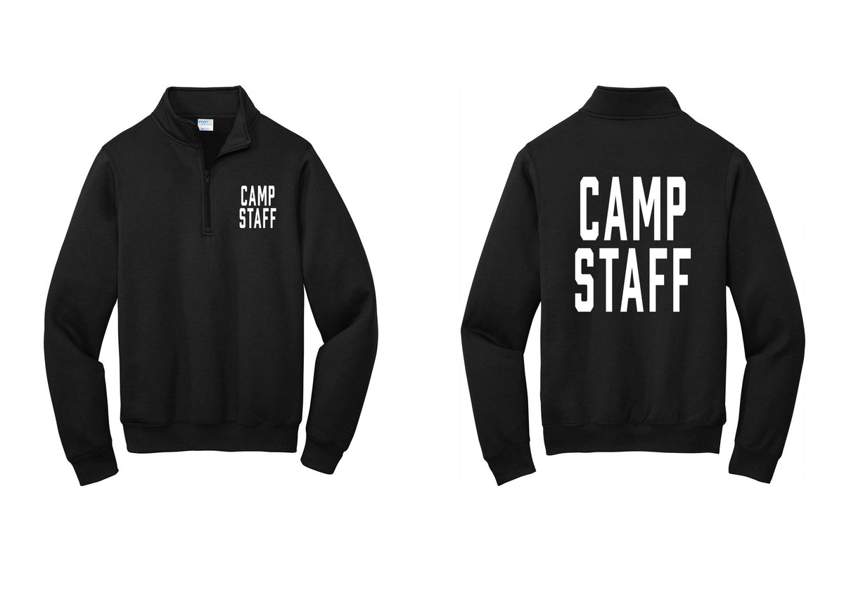 NYC Factory Camp Staff Cotton Fleece 1/4-Zip Pullover Sweatshirt (Classic) - Chest + Back - Black