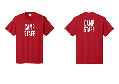 NYC Factory Camp Staff T-Shirt, Condensed Lettering - Front + Back - Red