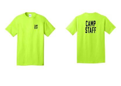 NYC Factory Camp Staff T-Shirt, Condensed Lettering - Chest + Back - Safety Green