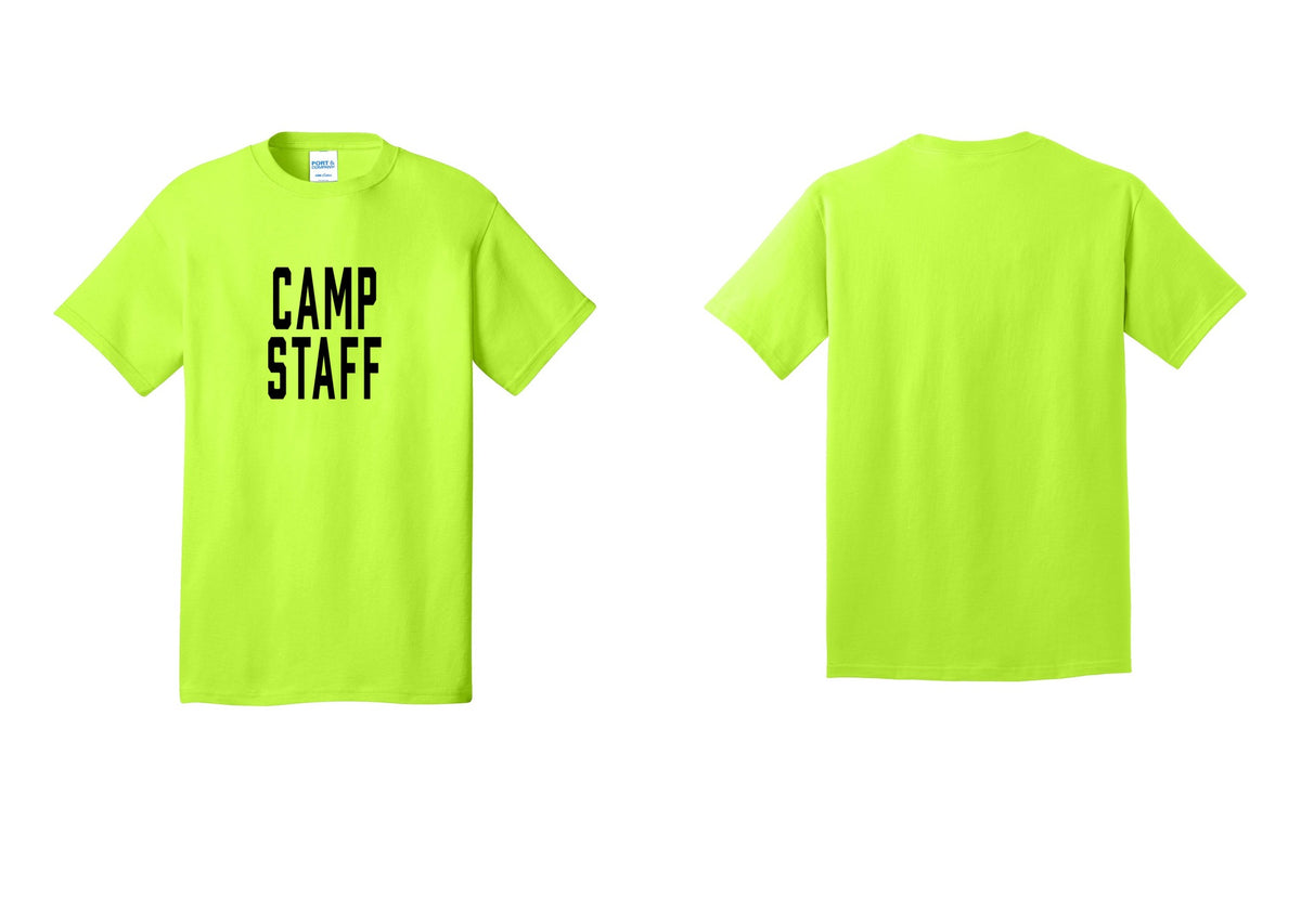 NYC Factory Camp Staff T-Shirt, Condensed Lettering - Front Only - Safety Green