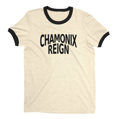 Chamonix Ski Resort Ringer Tee Retro Style Men's T-Shirt - NYC Factory - Natural