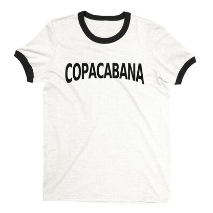 Copacabana Beach Ringer Tee Retro Style Men's T-Shirt - NYC Factory - White