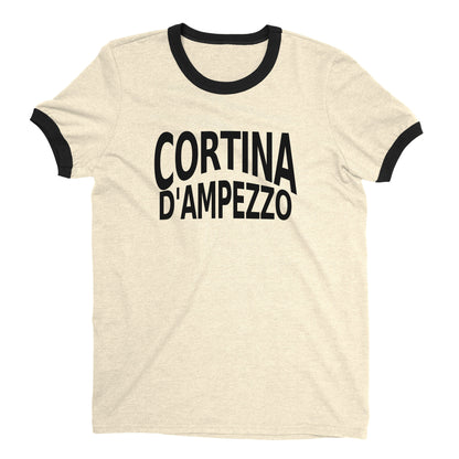 Cortina d'Ampezzo Ski Resort Ringer Tee Retro Style Men's T-Shirt - NYC Factory - Natural