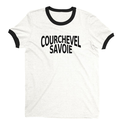 Courchevel Ski Resort Ringer Tee Retro Style Men's T-Shirt - NYC Factory - White