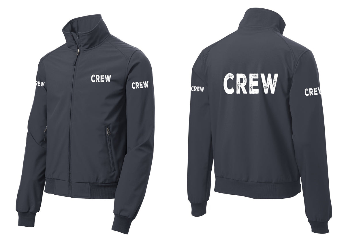 NYC Factory Crew Soft Shell Bomber Jacket for Event Staff & Production Teams (Rustic) - Chest + Back + Crew Sleeves - Battleship Grey