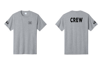 NYC Factory Custom Work Crew Uniform Tee with Your Logo (Rustic) - Your Logo + Back + US Flag Sleeve - Athletic Heather