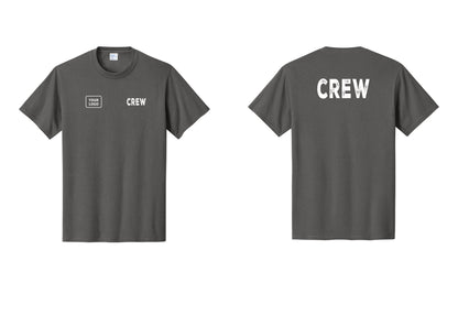 NYC Factory Custom Logo Crew T-Shirt, Rustic Lettering - CREW + Your Logo + Back - Charcoal