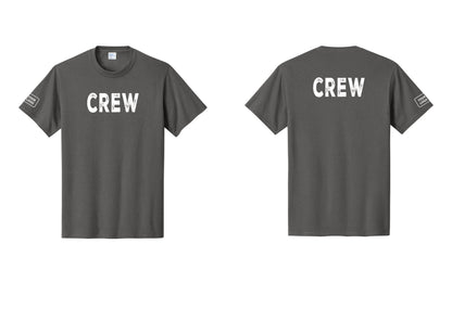 NYC Factory Custom Logo Crew T-Shirt, Rustic Lettering - Front + Back + Your Logo Sleeve - Charcoal