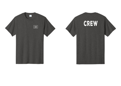NYC Factory Custom Logo Crew T-Shirt, Rustic Lettering - Your Logo + Back - Dark Heather Grey