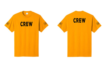 NYC Factory Custom Logo Crew T-Shirt, Rustic Lettering - Front + Back + Your Logo Sleeves - Gold