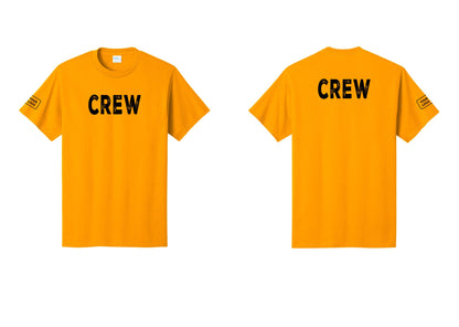 NYC Factory Custom Logo Crew T-Shirt, Rustic Lettering - Front + Back + Your Logo Sleeve - Gold